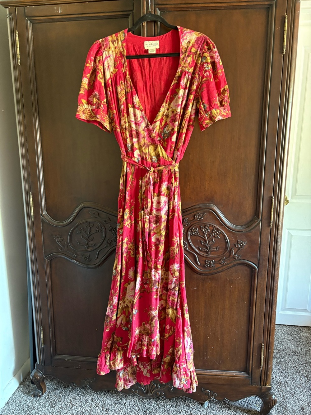 Ralph Lauren Denim Supply Red Floral Cotton Maxi Wrap Dress size XL